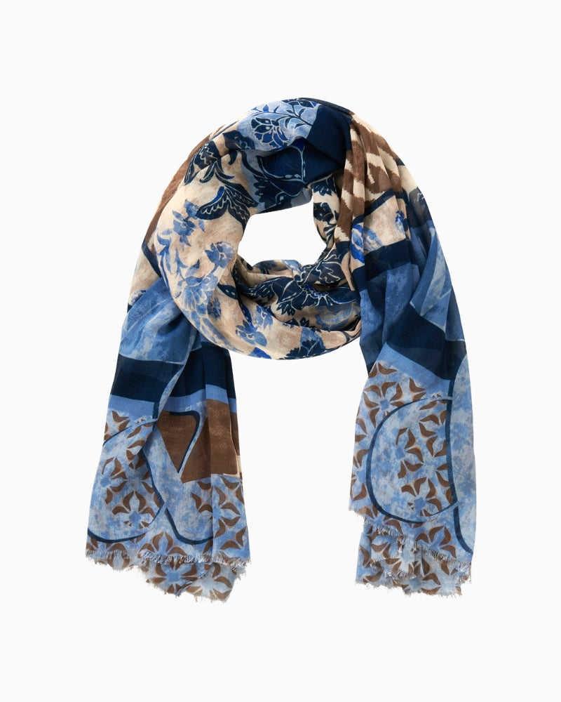 Betty Barclay Basic Scarf in Blue and Beige rolled view