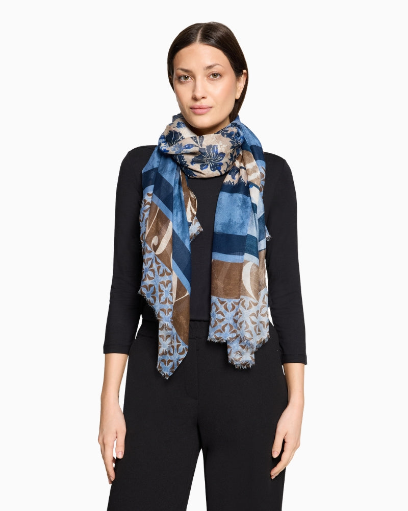 Betty Barclay Basic Scarf in Blue and Beige worn view
