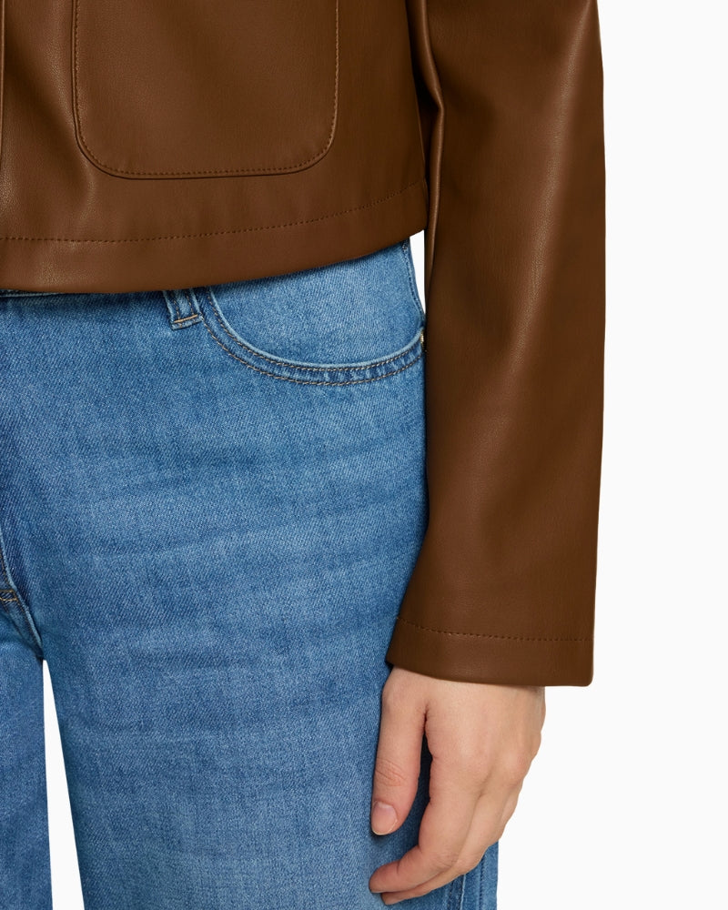 Betty Barclay Faux Leather Blazer in Tan sleeve detail