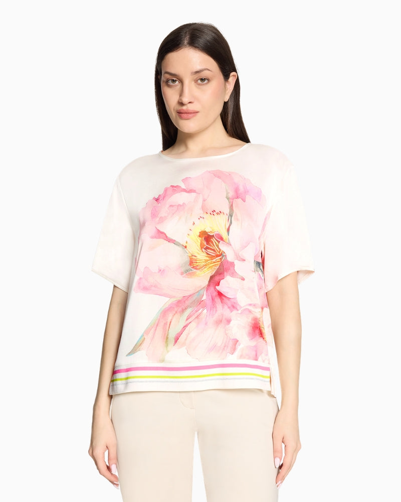 Betty Barclay floral viscose top front view on model – Áines Boutique