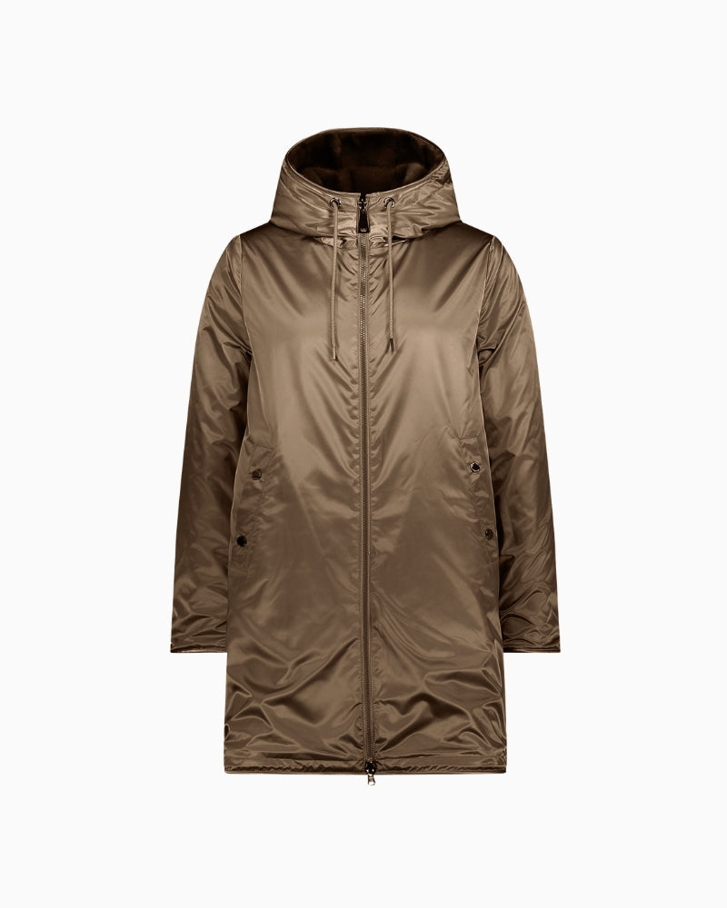 Betty Barclay Reversible Jacket in Taupe hood detail
