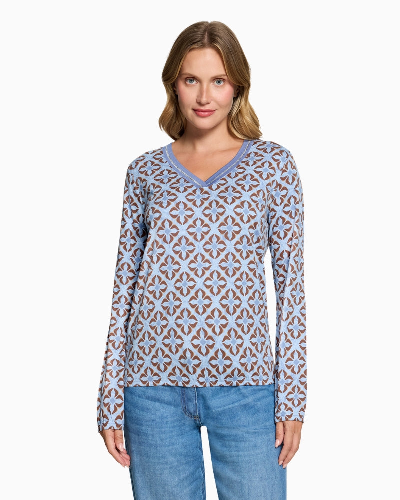 Betty Barclay V-Neck Long Sleeve Top in Blue front view