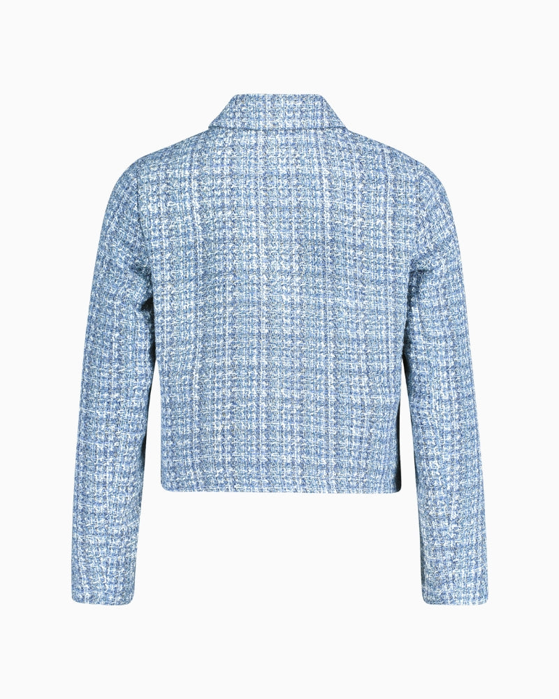 Betty Barclay bouclé blazer jacket blue white back view