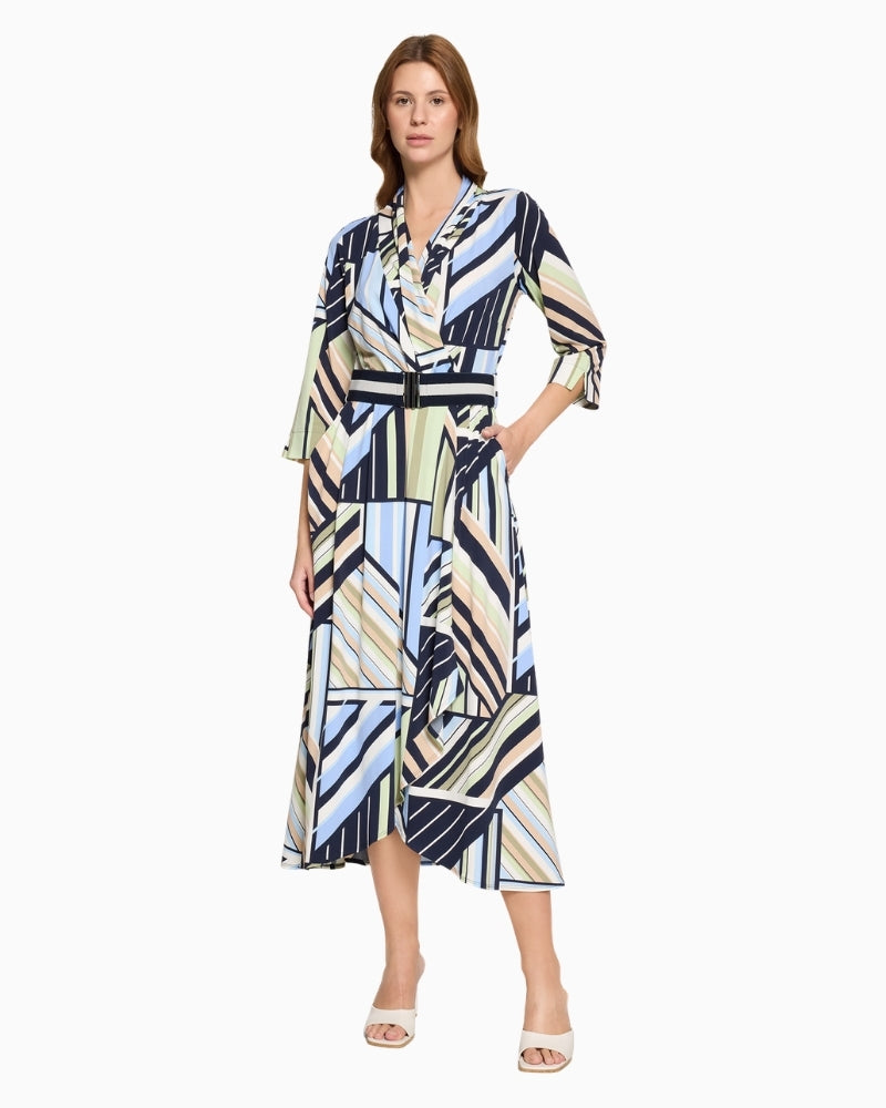 Betty Barclay midi dress blue green graphic front view