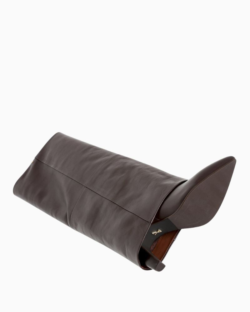 Side view of BRONX JAD'EY boots in coffee bean showing double shaft detail