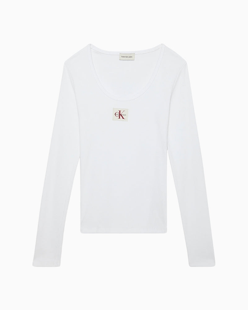 White CK Jeans long-sleeve scoop neck shirt with woven label