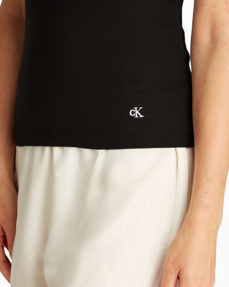 Close-up view of Calvin Klein cotton tanks showing breathable 100% cotton fabricish