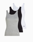 Pack of Calvin Klein cotton tanks showing breathable 100% cotton fabricish