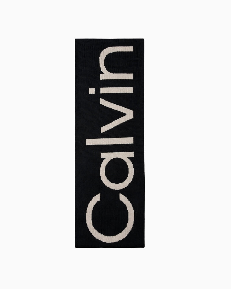 Black Calvin Klein 2-tone wool cashmere scarf with bold logo