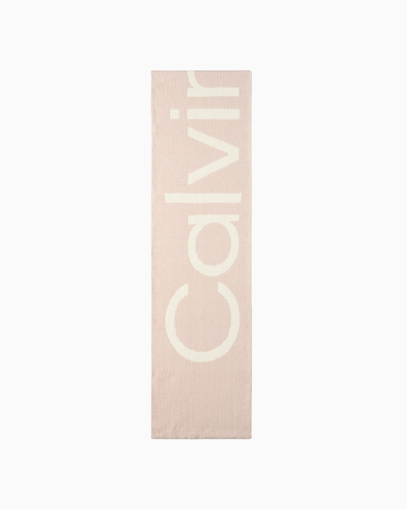 Beige Calvin Klein 2-tone wool cashmere scarf with bold logo