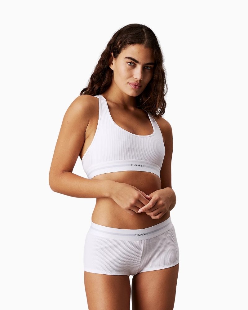 Calvin Klein Cotton Modal Rib Bralette in white with racerback and elastic underband
