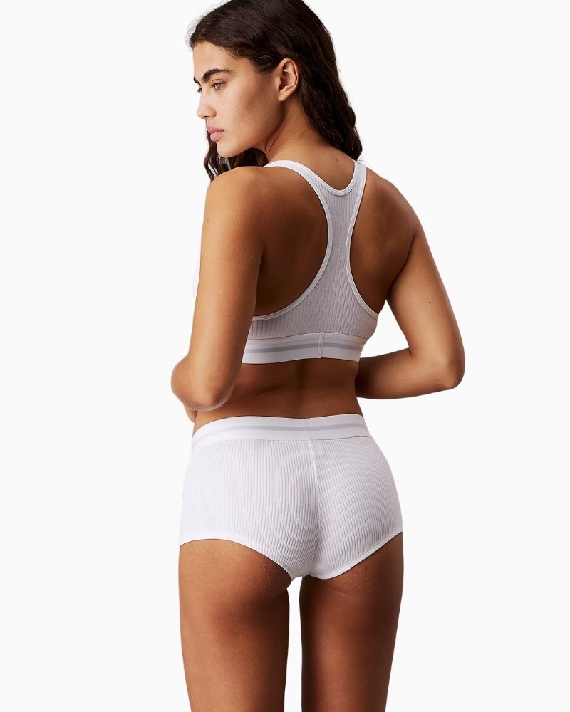 Back view of Calvin Klein bralette highlighting racerback design and breathable texture