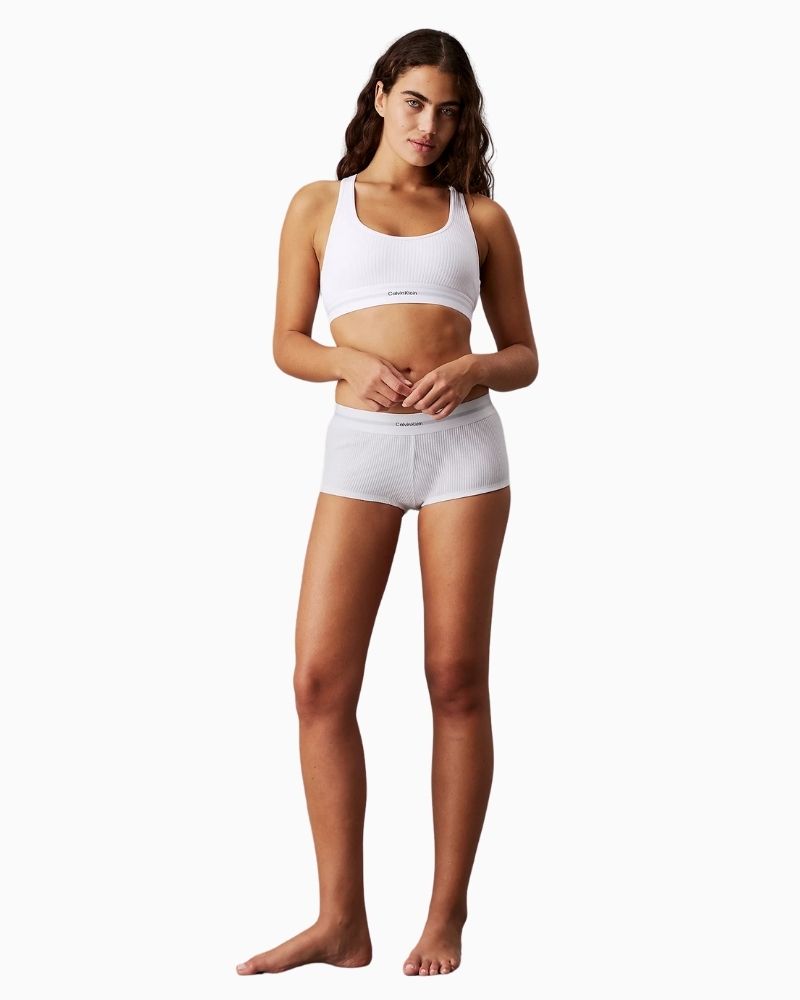 Calvin Klein Cotton Modal Rib Bralette in white with racerback and elastic underband