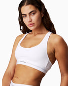 Close-up of Calvin Klein ribbed cotton modal bralette showing soft moulded cups