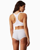 Back view of Calvin Klein bralette highlighting racerback design and breathable texture