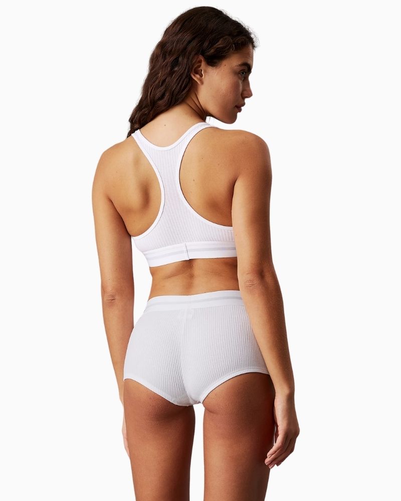 Back view of Calvin Klein bralette highlighting racerback design and breathable texture