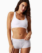 Close-up view of Calvin Klein ribbed cotton modal hipster showing medium rise fit