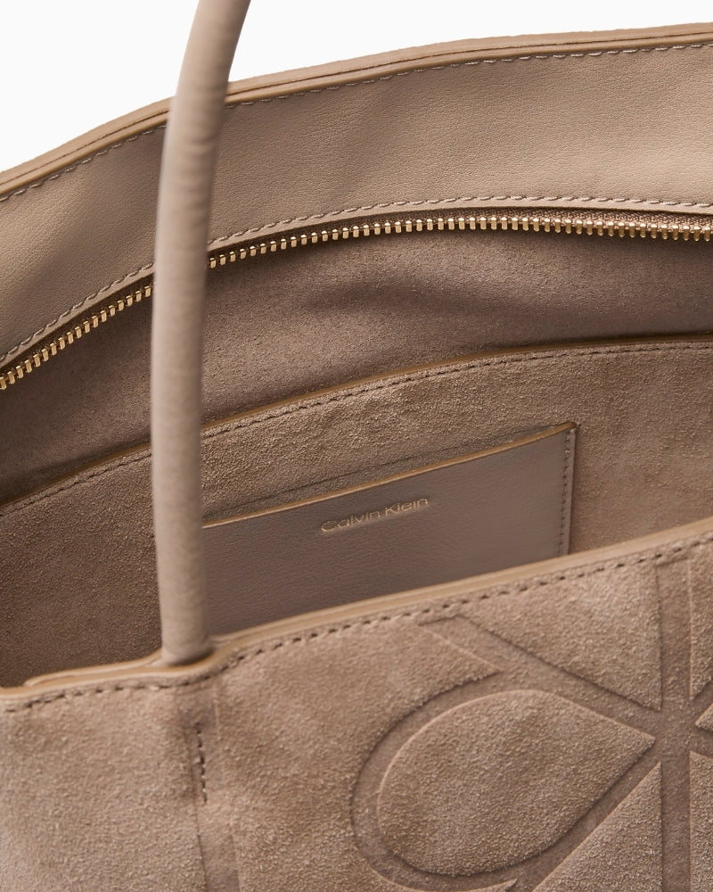 Calvin Klein suede tote interior view – Áines Boutique
