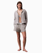 Calvin Klein Icon Cotton Terry Lounge Hoodie in light pink with zip front and embroidered logo