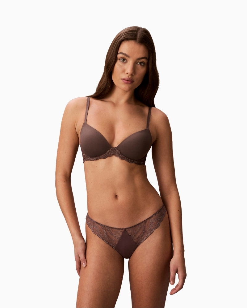 Calvin Klein lace detail thong brown front view – Áines Boutique