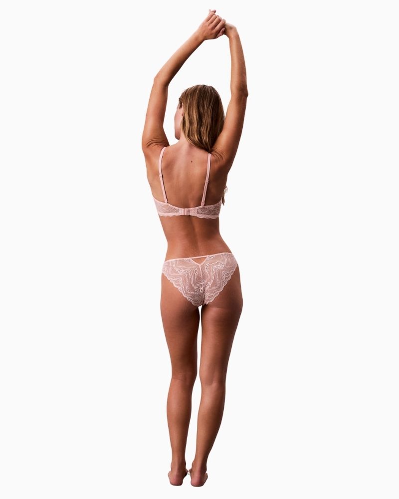 Back view of Calvin Klein demi bra in stretch lace and microfibre with branded strap adjusters