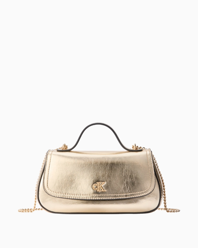Calvin Klein gold metallic top handle chain bag front view – Áines Boutique