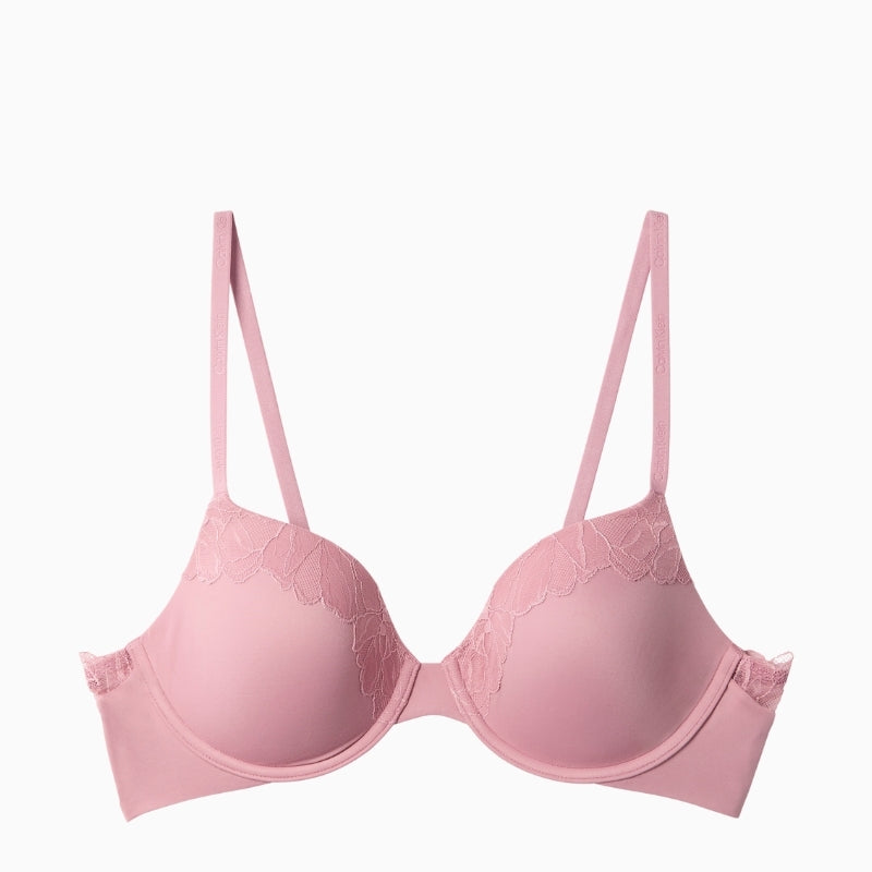 Pink Calvin Klein Perfectly Fit Lace full coverage bra front view on white background – Áines Boutique
