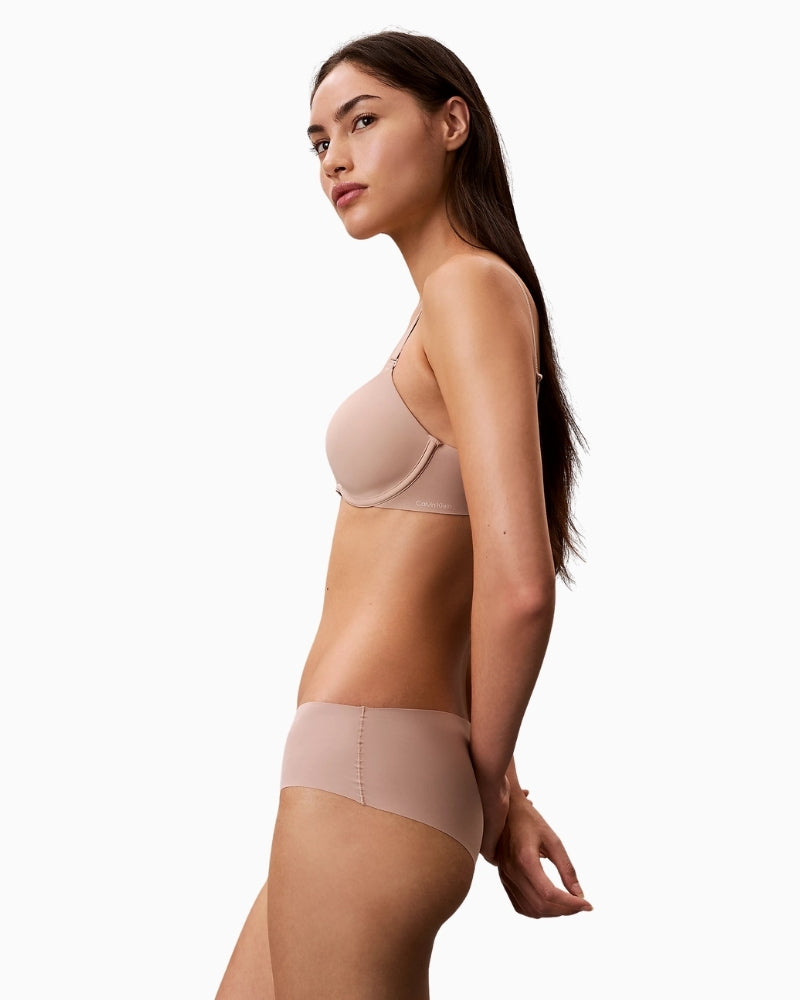 Calvin Klein low plunge bra, side view showing logo detail – Áines Boutique