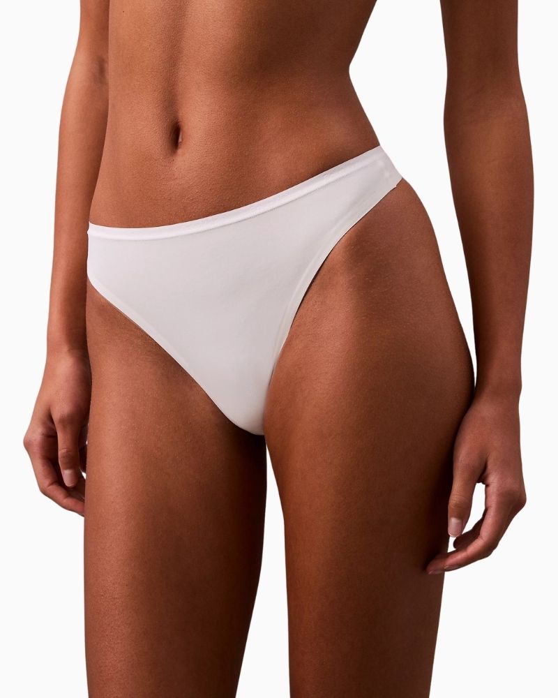 Close-up of Calvin Klein recycled microfiber thong with breathable lightweight fabric