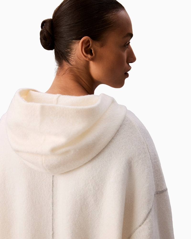 Close-up of plush fabric texture on Calvin Klein hooded top