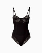 Calvin Klein lace bodysuit with sheer lace cups, underwire support, and cut-out back