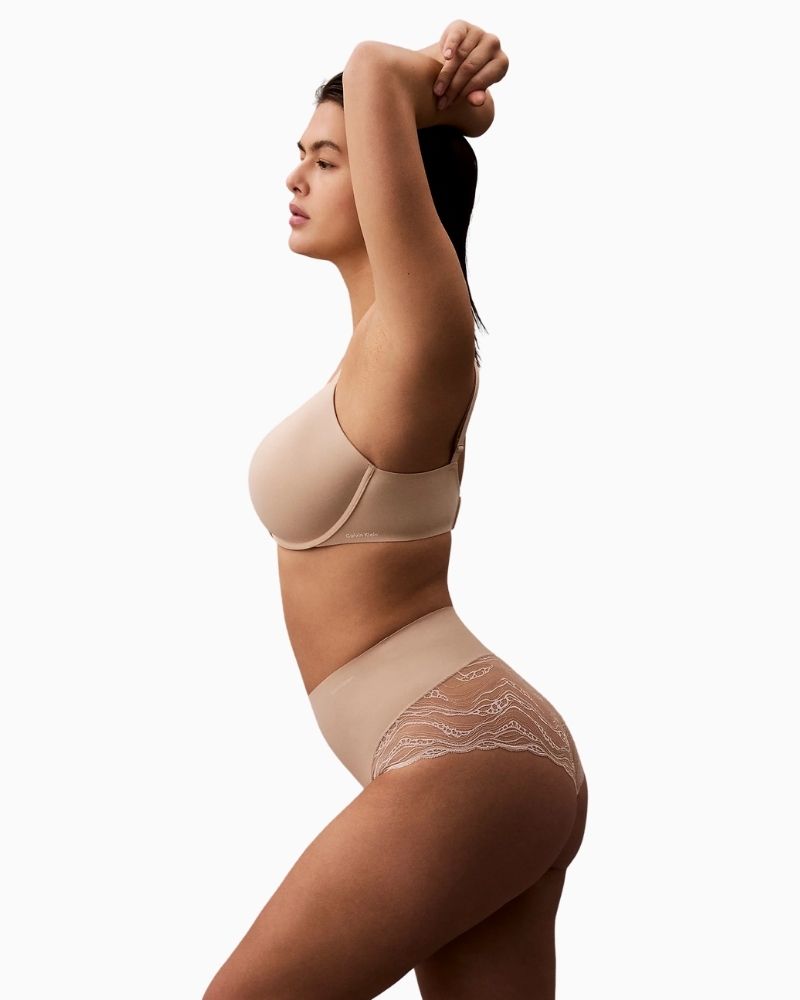 Side view of Calvin Klein Sensual Stretch Lace Shapewear Brief showing delicate lace detail