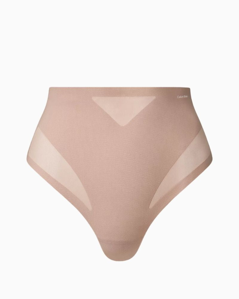 Calvin Klein black sculpted mesh thong with high waist and logo waistband