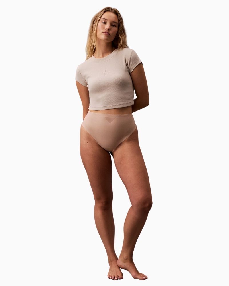 Calvin Klein black sculpted mesh thong with high waist and logo waistband