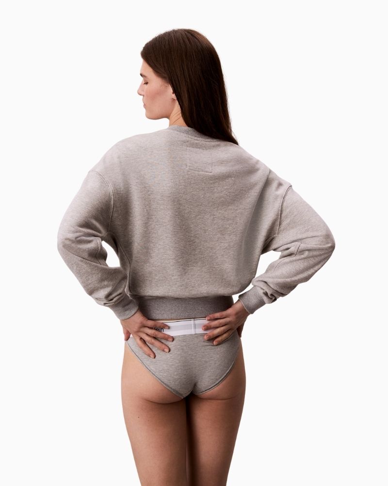 Back view of Calvin Klein grey cotton-blend sweatshirt with crew neck and ribbed cuffs