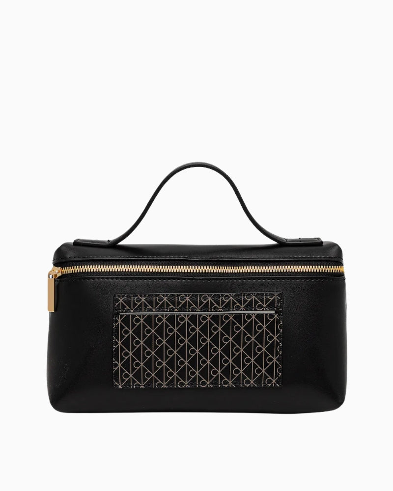 Calvin Klein black cosmetic bag front view with handles – Áines Boutique