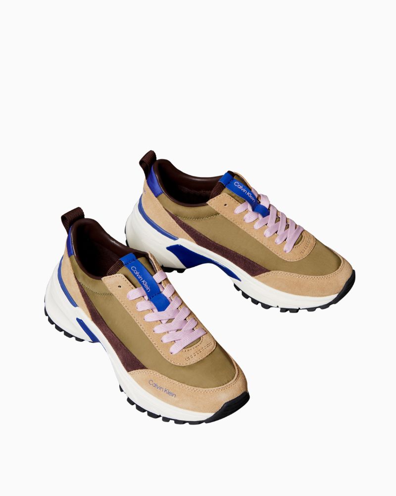 Front view of mixed colour Calvin Klein trainers with logo detail