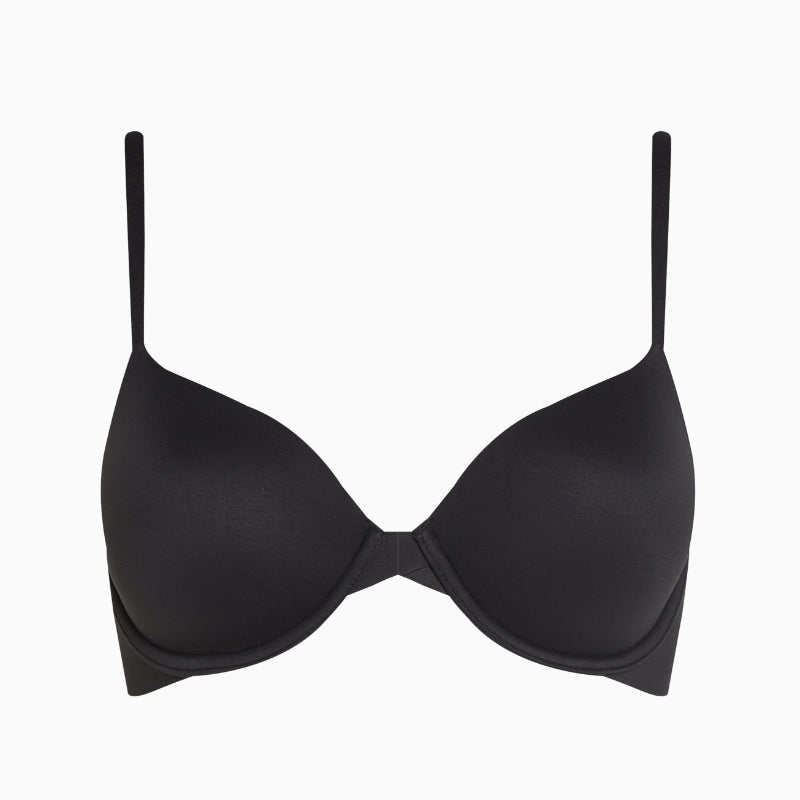 Front view of Calvin Klein black full coverage bra with smooth cups