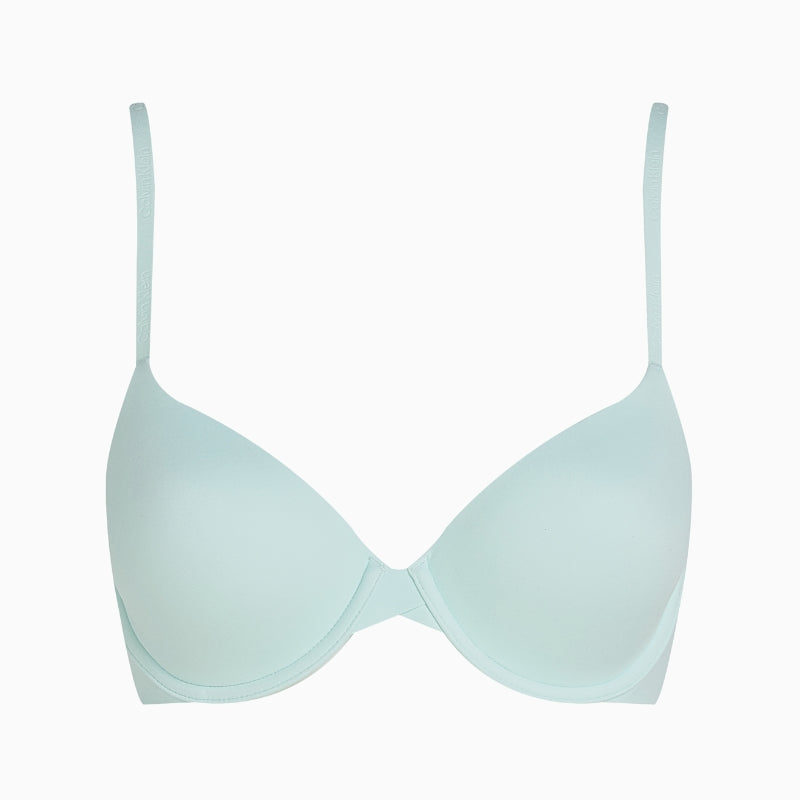 Front view of Calvin Klein moonlight jade full coverage bra with smooth cups