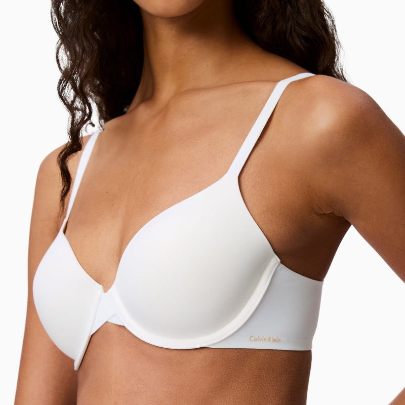 Front view of Calvin Klein white full coverage bra with light padding