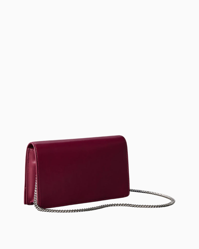 Calvin Klein monogram chain wallet, angled side view showing chain strap – Áines Boutique