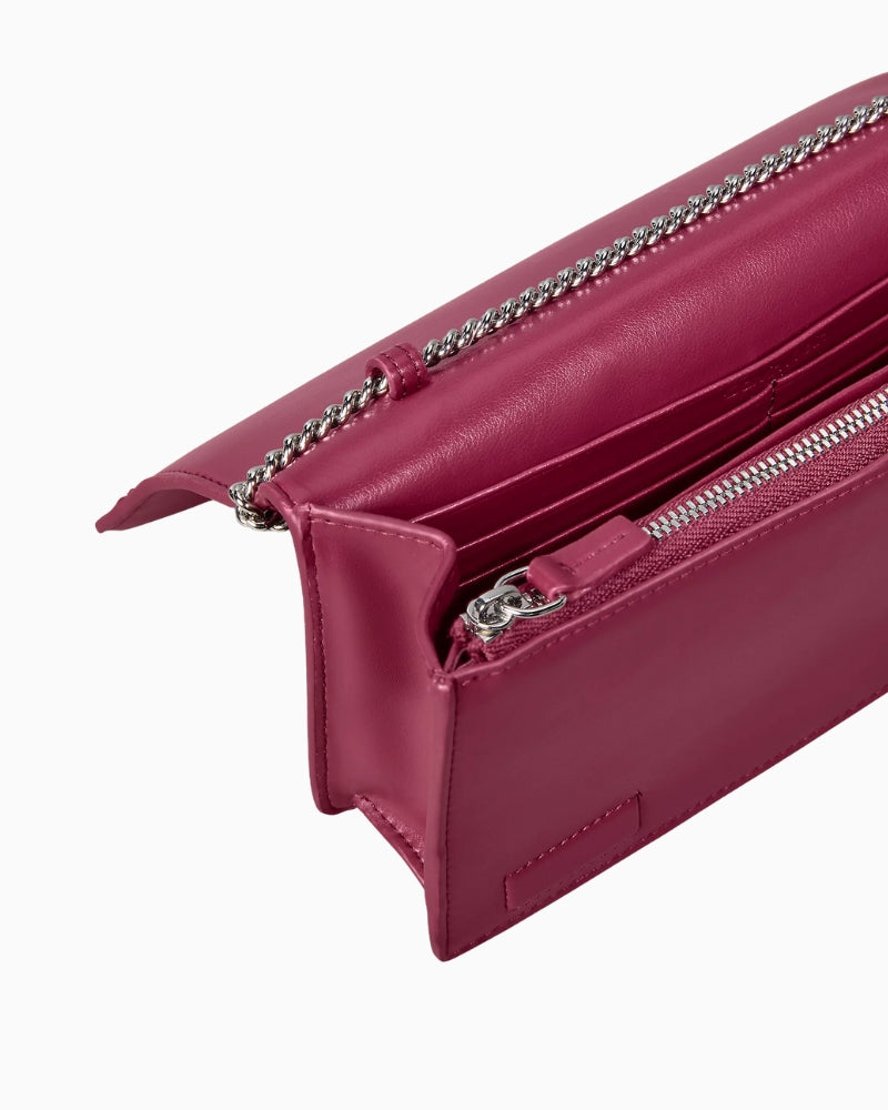 Calvin Klein monogram chain wallet, open interior view with card slots and zip pocket – Áines Boutique