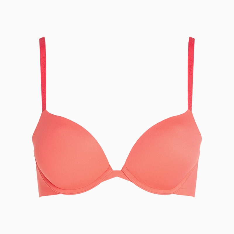 Front view of Calvin Klein push up plunge bra in exquisite pink