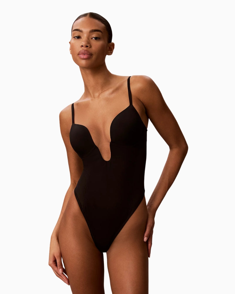 Calvin Klein Shapewear Plunge Bodysuit - Perfectly Fit in Black plunge neckline detail