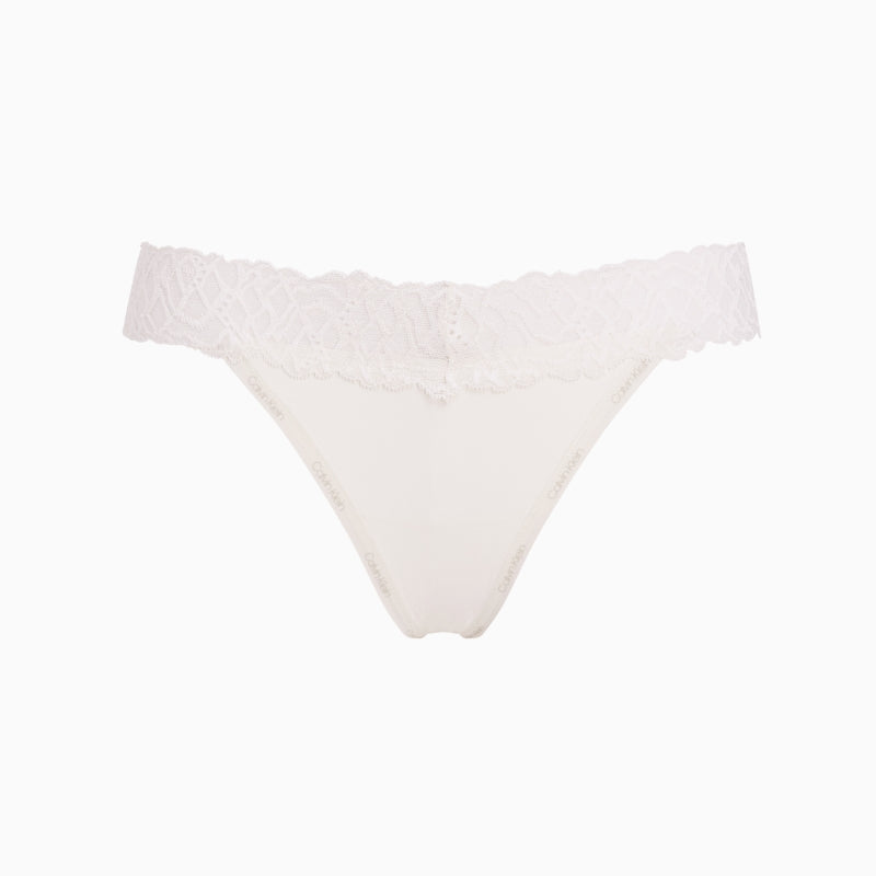 Calvin Klein Soft Stretch Lace Thong in Ivory lace waistband detail