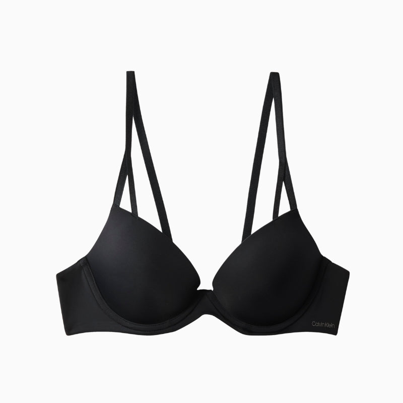 Calvin Klein Soft Stretch Lace push-up plunge bra in black with scalloped lace sides detail