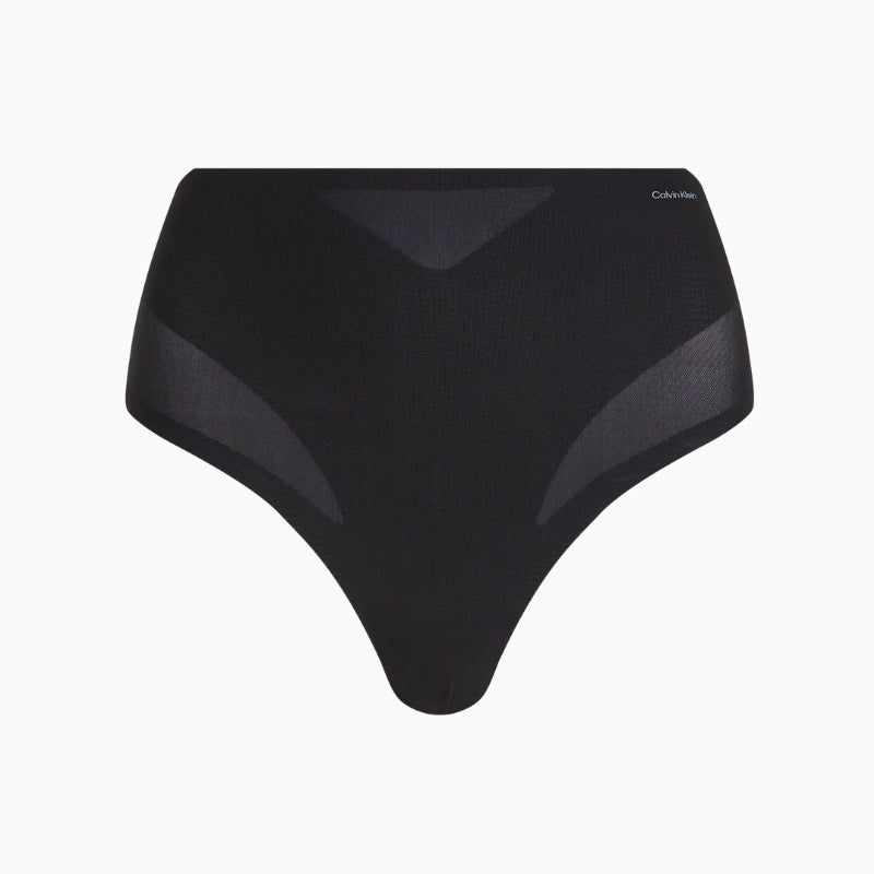 Calvin Klein Stay Put Mesh Sculpted Shapewear Thong in black color front view
