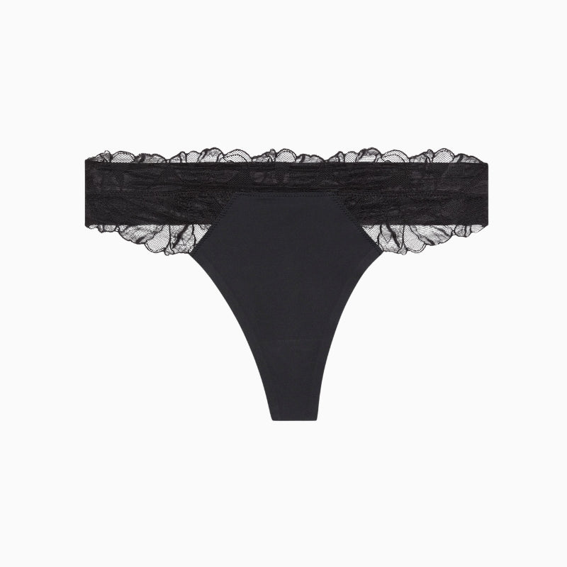 Calvin Klein black thong with elastic logo waistband and seamless fit detail