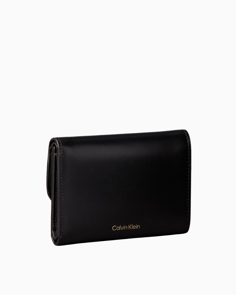 Calvin Klein engraved trifold wallet, back view highlighting structure – Áines Boutique