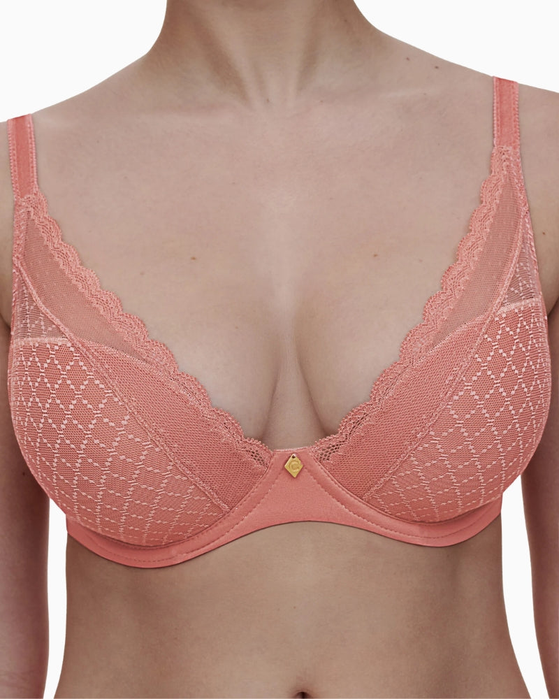 Chantelle Norah Chic Plunge T-Shirt Bra in pink centre front jewel detail